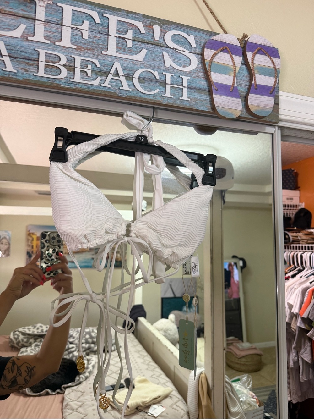 ☀️ Luli Fama White Textured Tie-Front Bikini Top ☀️